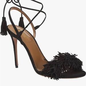 Aquazzara Wild Things Black Suede Stiletto Sandal - Size 38 1/2